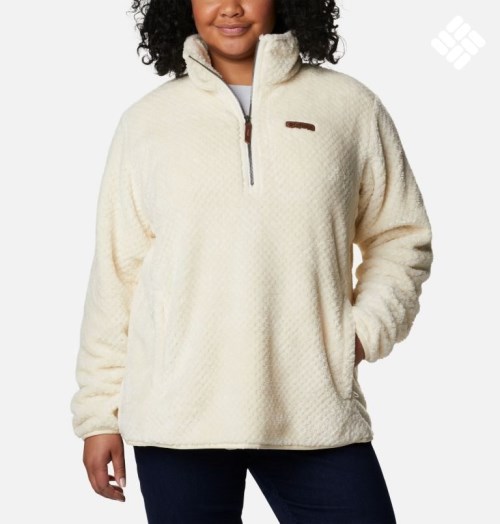 Women's Columbia Fireside Quarter Zip Sherpa Fleece Sweatshirts Cream | Plus Size CA-B43C1